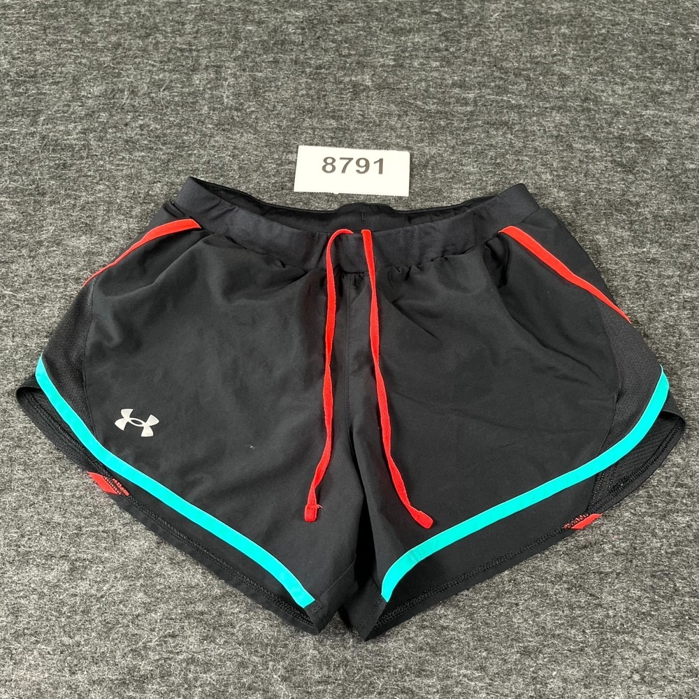 Under Armour HeatGear Running Shorts Womens Medium Black Logo Drawstring Gym